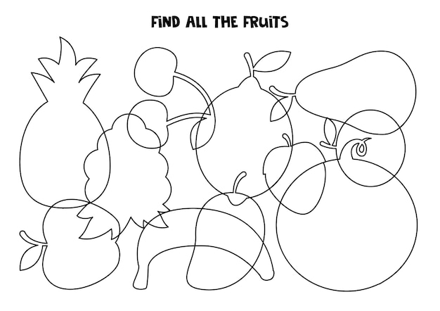 Premium vector find all the imposed fruits find all silhouettes logical puzzle for kids