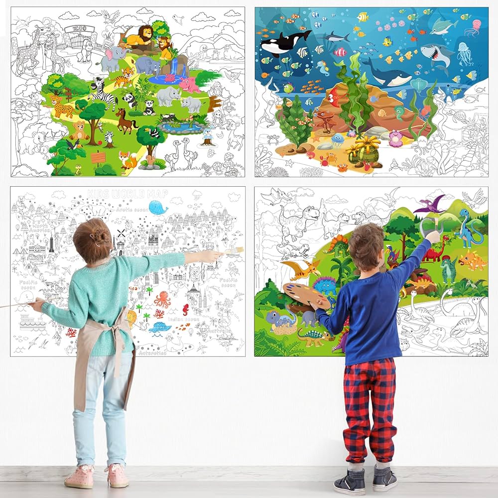Pasimy pack large coloring pages x inch ocean dinour animal world map giant coloring poster coloring tablecloth for kid gift school home birthday party buy online at best