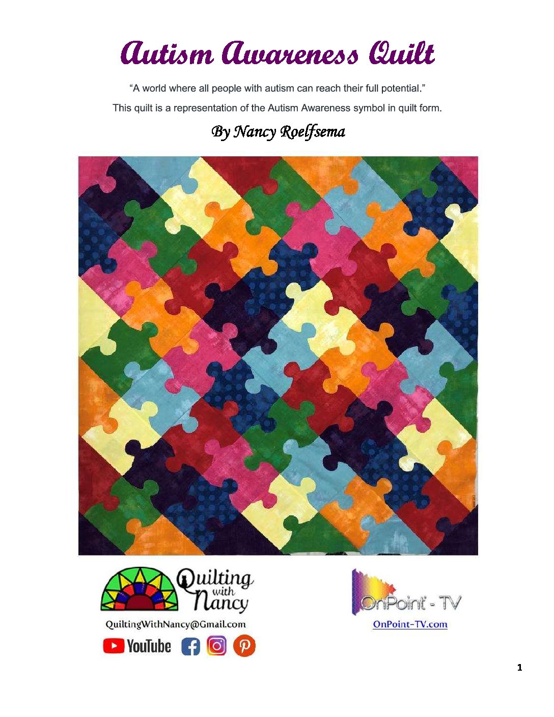 Autism awareness quilt epattern onpoint tv