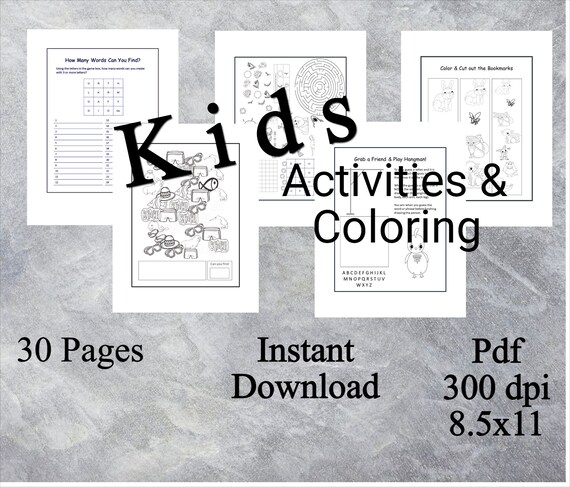 Kids activity and coloring sheets kids brain games instant download puzzle pages printable sheets coloring pages kids learning pics