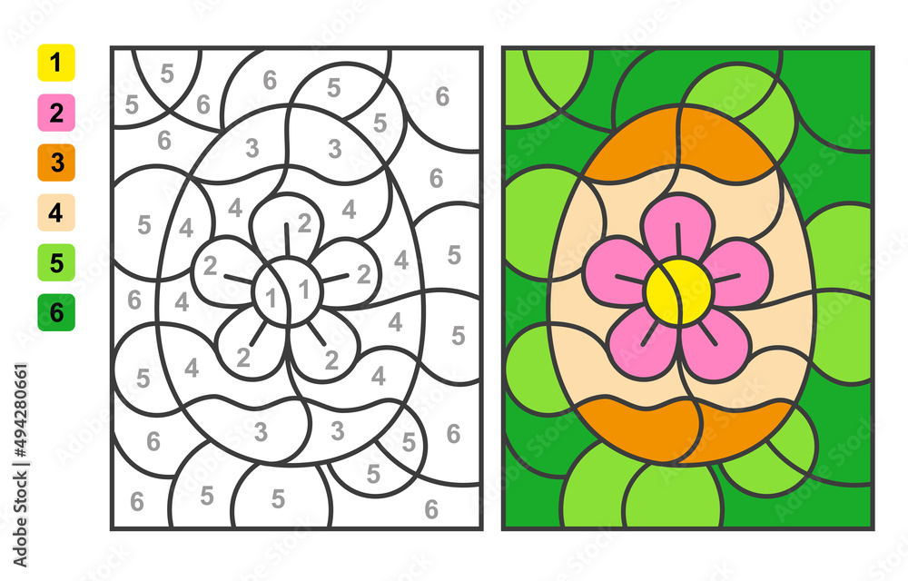Vector coloring page color by numbers easter egg hunt puzzle game for children education and activities vector