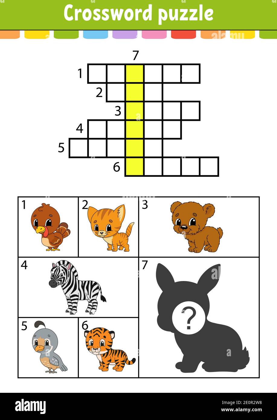 Crossword puzzle education developing worksheet activity page for study english with color pictures game for children isolated vector illustratio stock vector image art