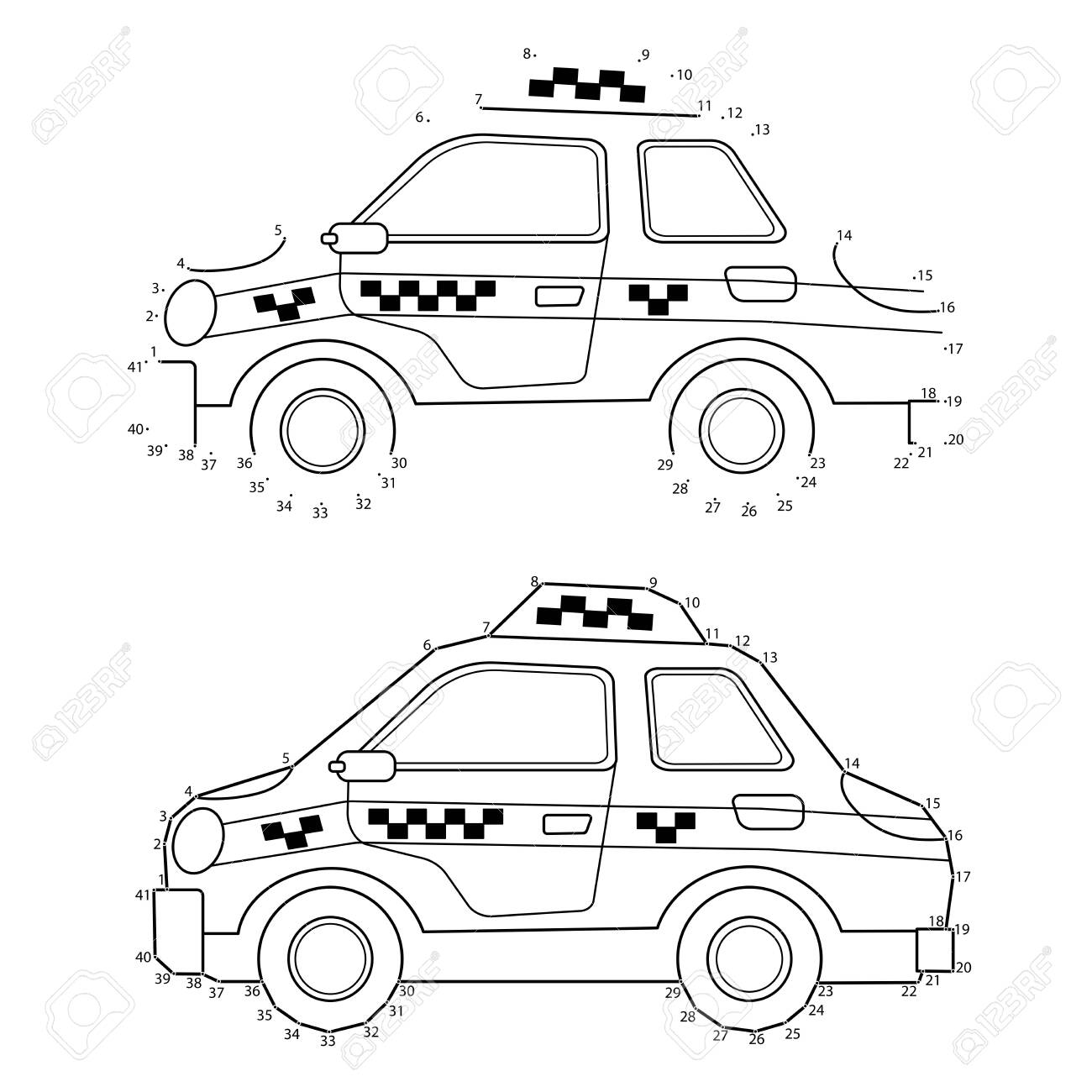 Educational puzzle game for kids numbers gametaxi car images transport or vehicle for children coloring book royalty free svg cliparts vectors and stock illustration image