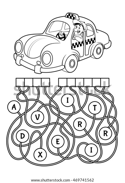 Educational puzzle game taxi find hidden stock vector royalty free