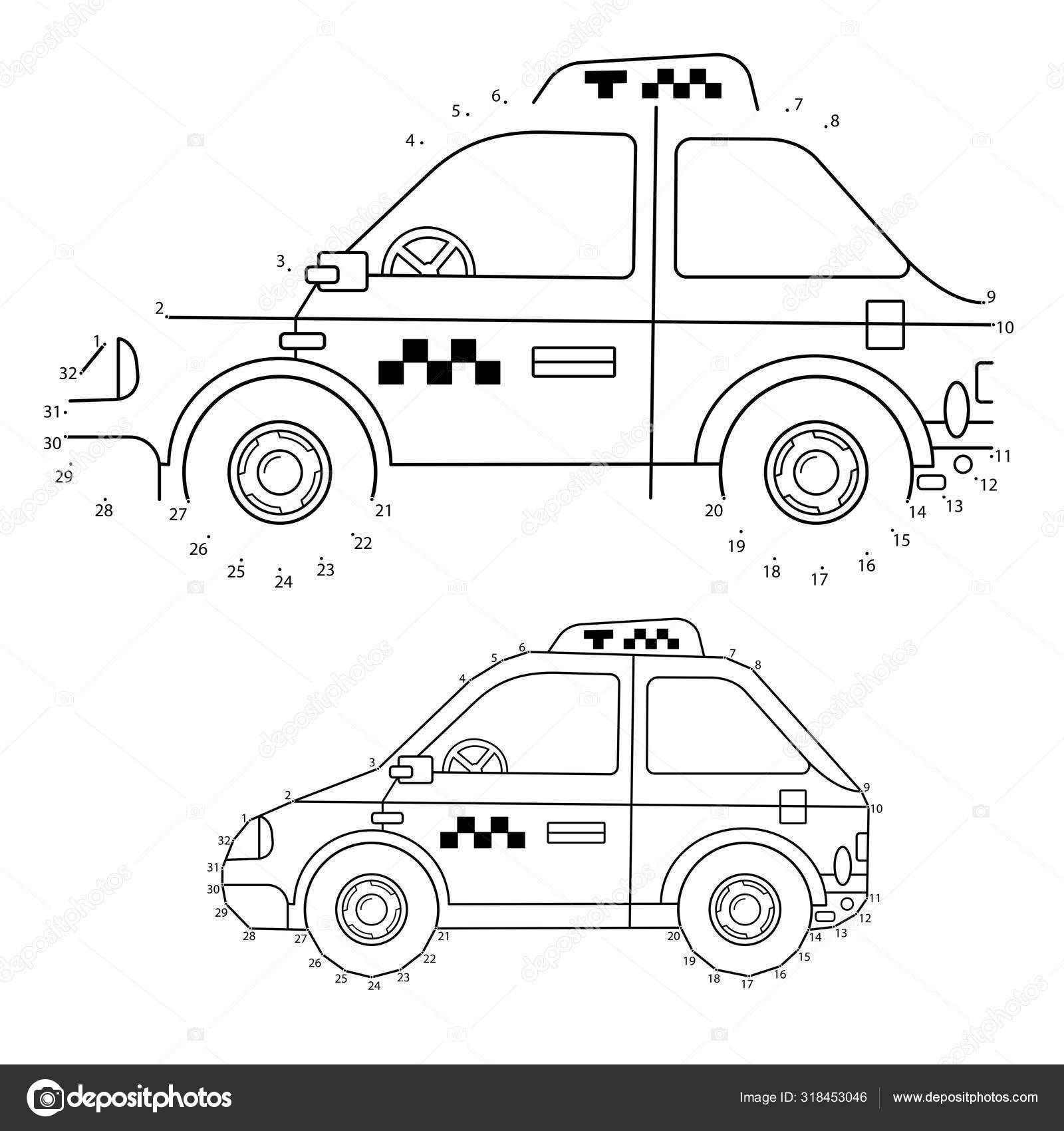 Educational puzzle game for kids numbers gametaxi car images transport or vehicle for children coloring book stock vector by oleon