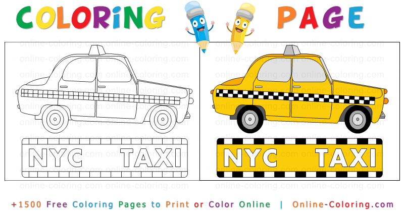 New york city taxi cab free online coloring page