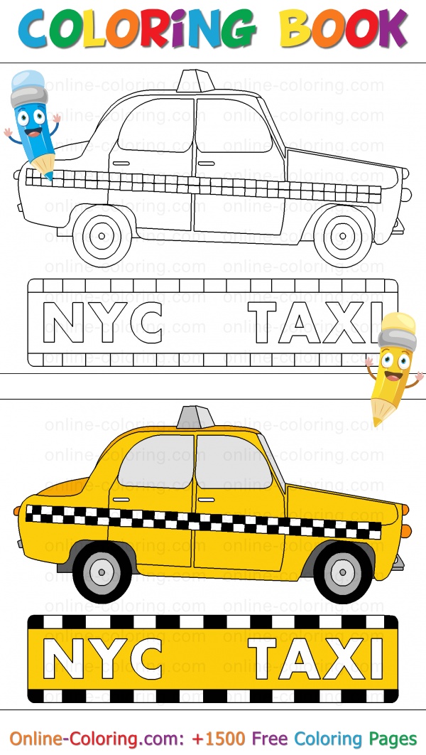 New york city taxi cab free online coloring page