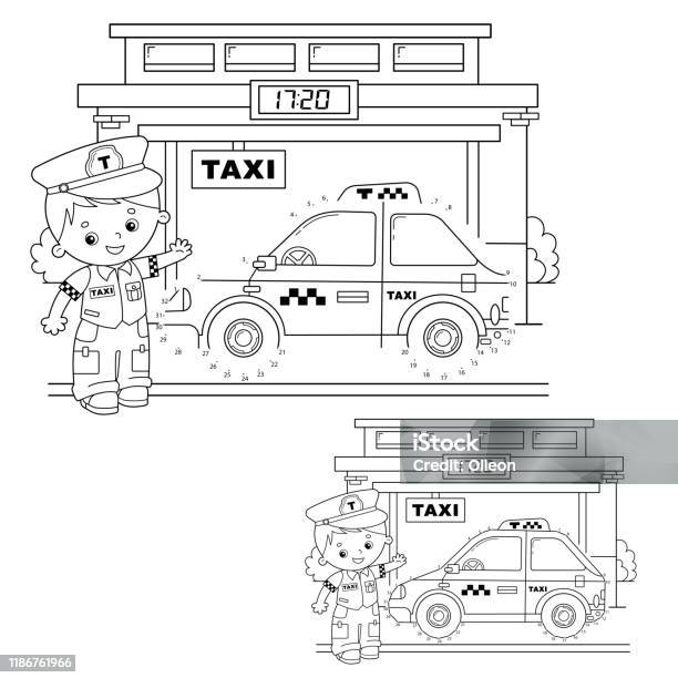 Educational puzzle game for kids numbers gametaxi car images transport or vehicle for children coloring book stock illustration