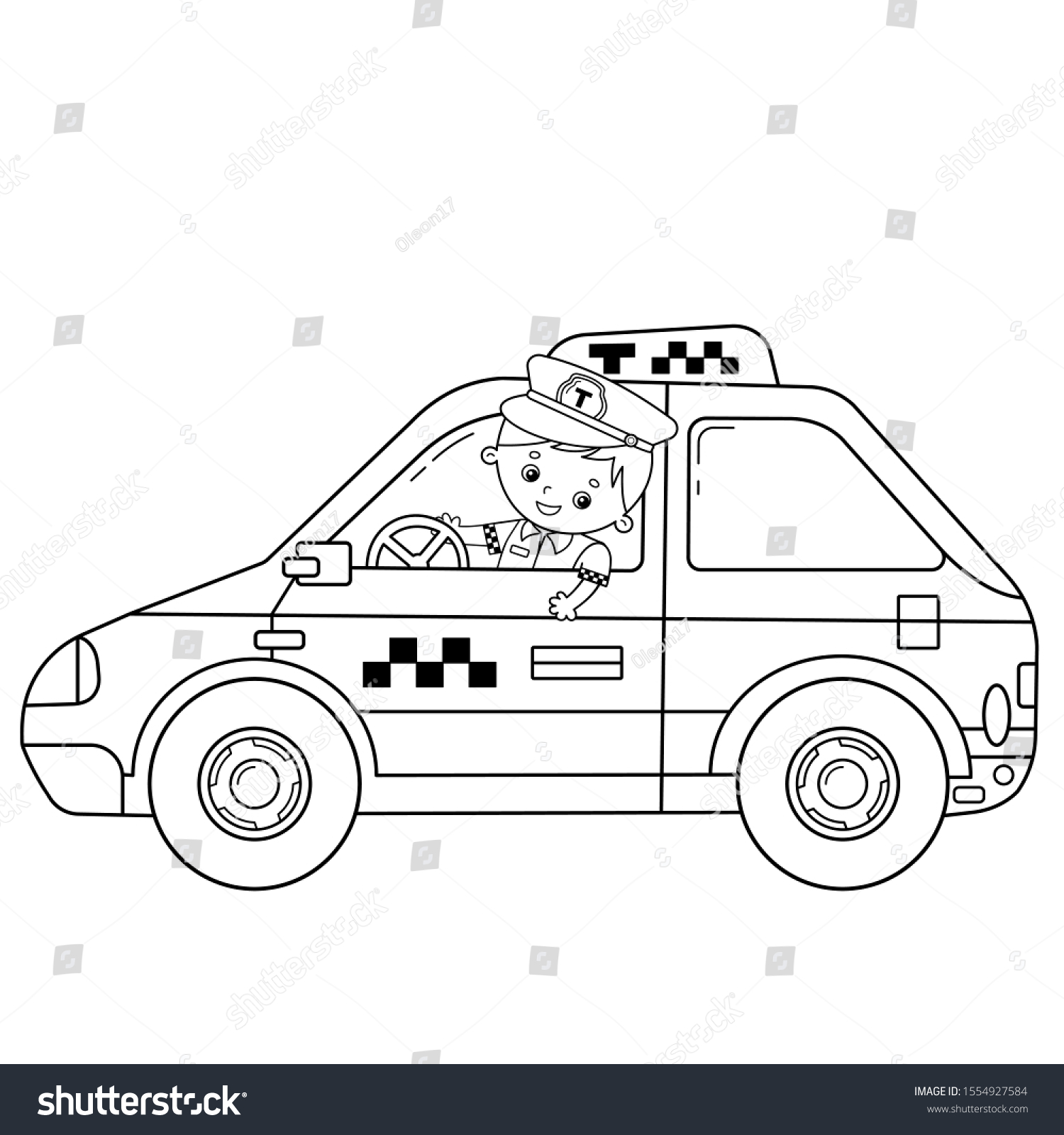 Coloring page outline cartoon taxi driver stock vector royalty free