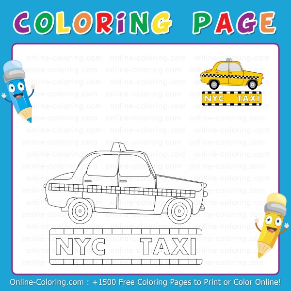 New york city taxi cab free online coloring page