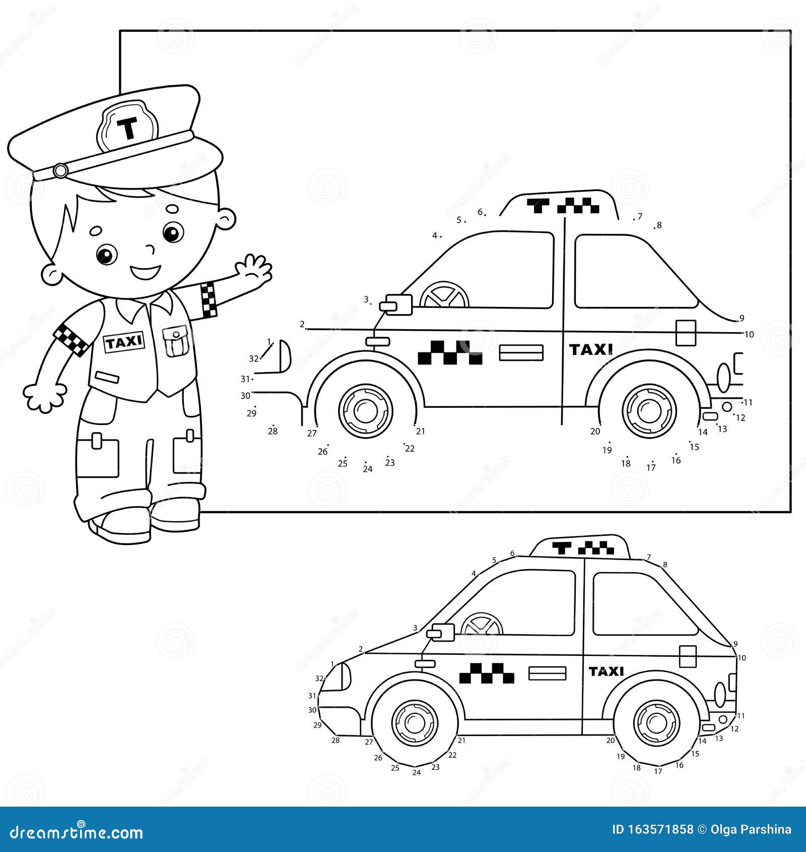 Educational puzzle game for kids numbers gametaxi car images transport or vehicle for children stock vector