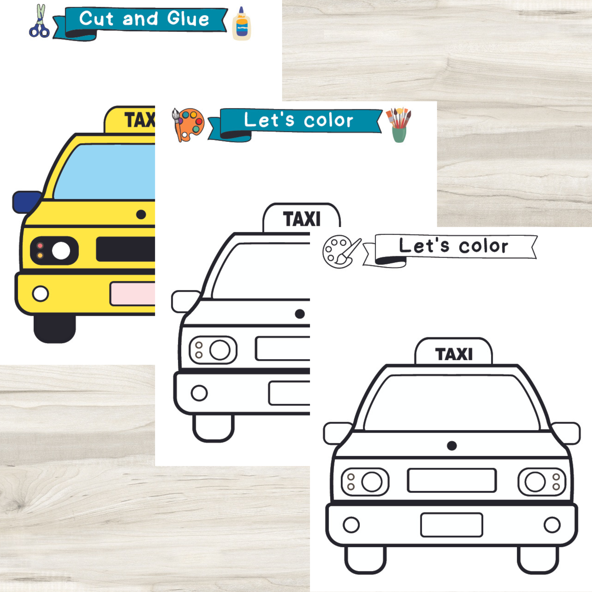 Build a taxi craft cut and paste activity for kids made by teachers