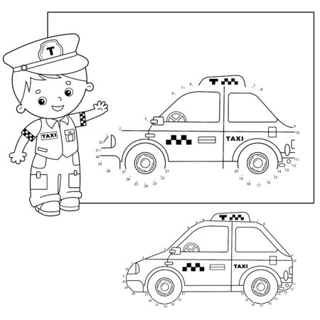 Educational puzzle game for kids numbers gametaxi car images transport or vehicle for children coloring book royalty free svg cliparts vectors and stock illustration image