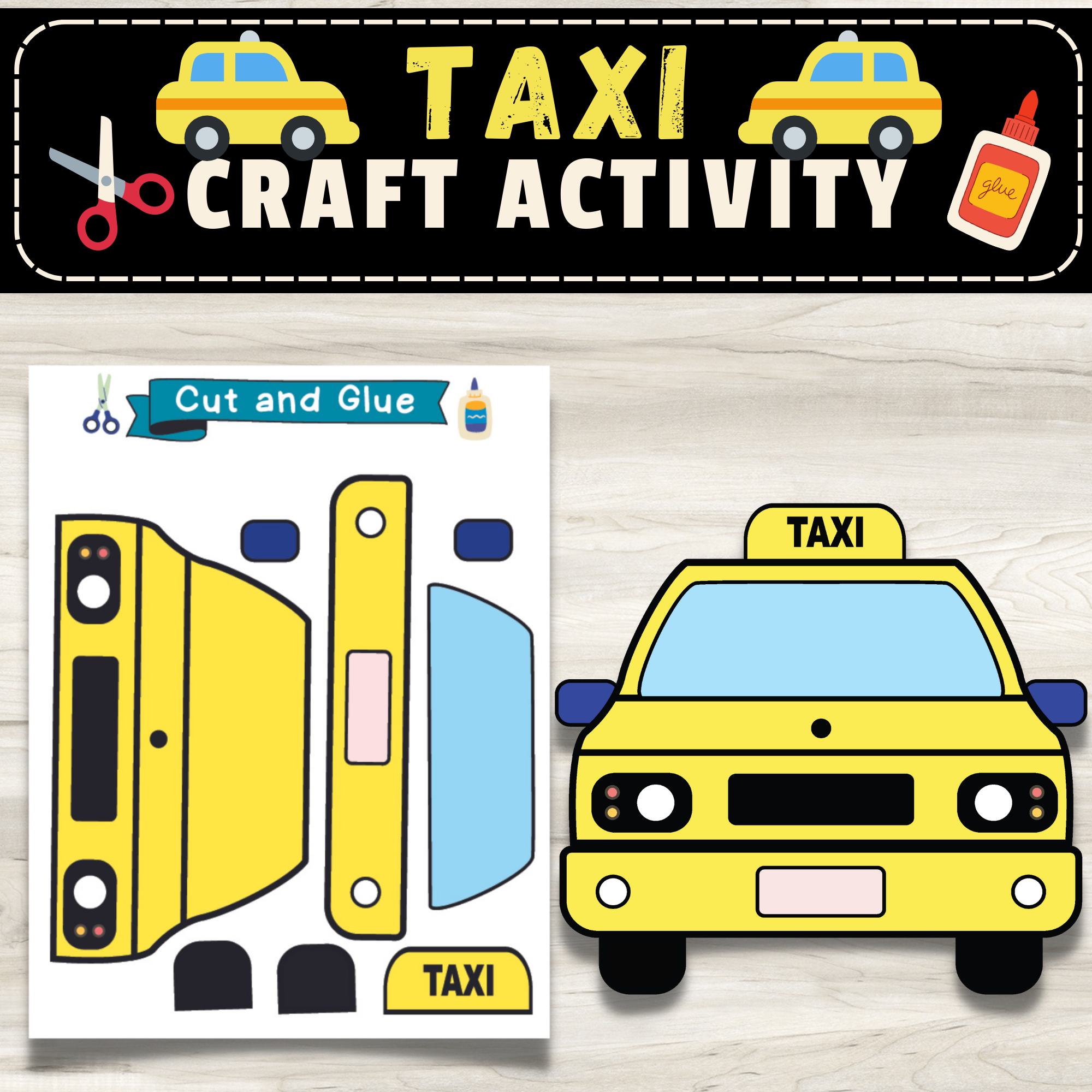 Build a taxi craft cut and paste activity for kids made by teachers