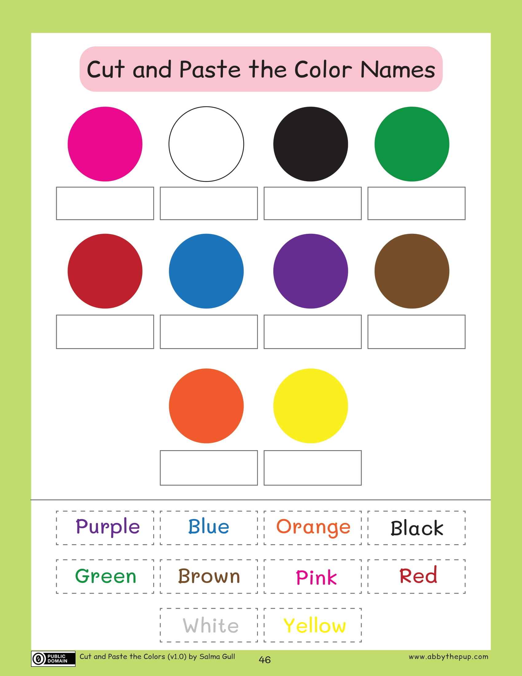 Cut and paste the color names worksheet free printable puzzle games