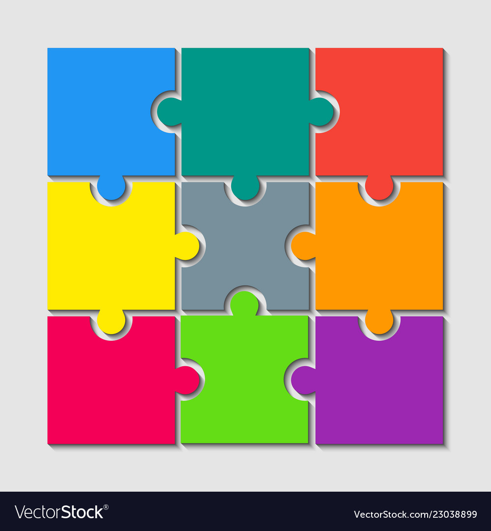 Color puzzle pieces jigsaw nine steps infographic vector image