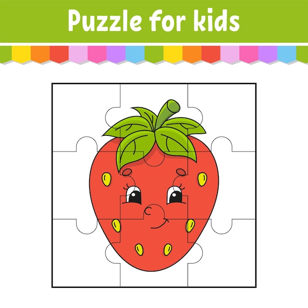 Premium vector puzzle game for kids berry strawberry jigsaw pieces color worksheet activity page