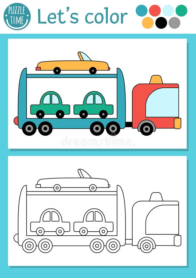 Transportation coloring page for children with tow truck vector water transport outline illustration stock vector