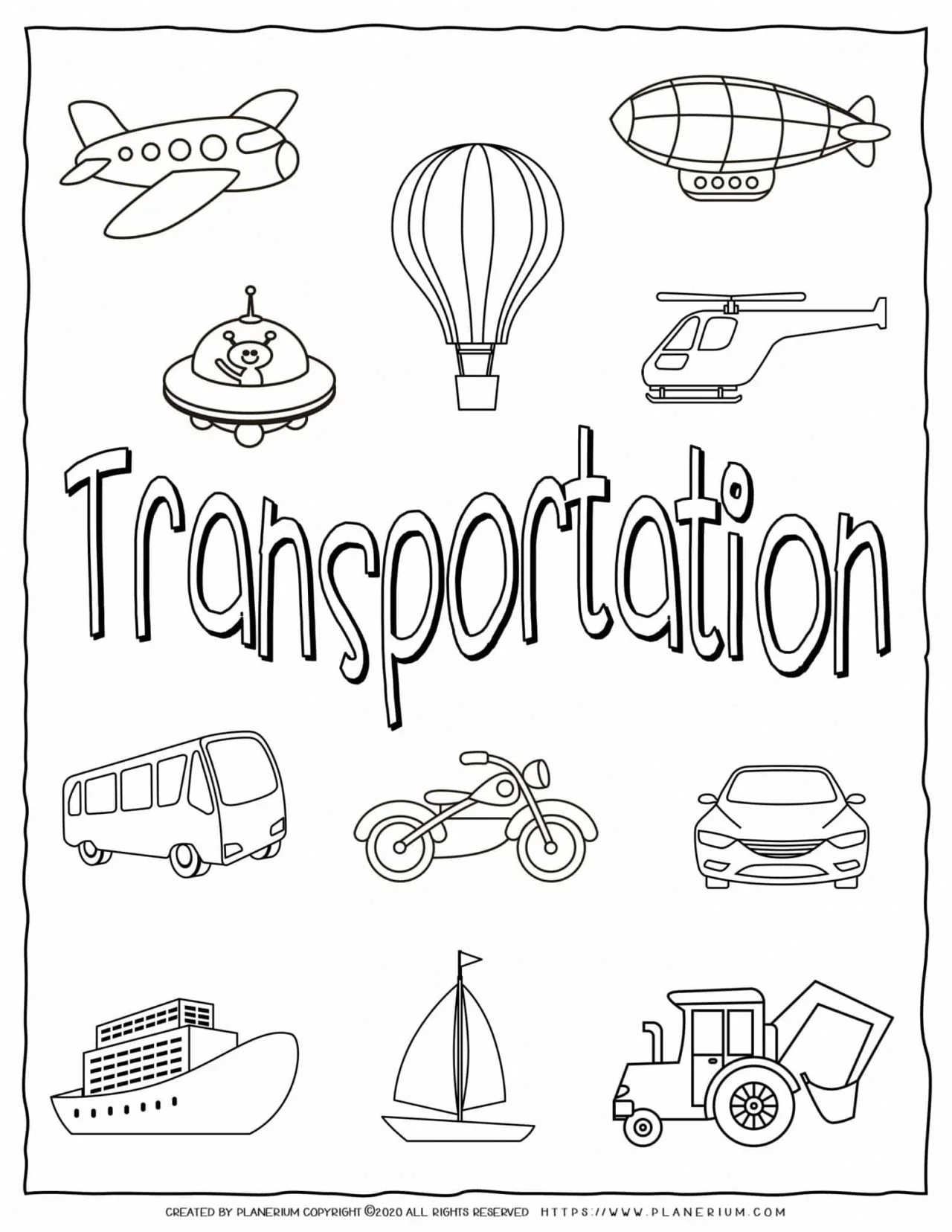 Transportation coloring page