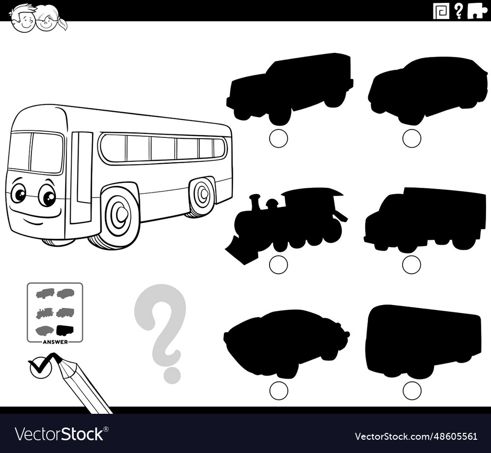 Shadow game with cartoon bus vehicle coloring page
