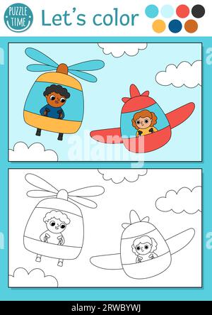 Coloring book helicopter for children printable worksheet educational activity page for preschool years kids and toddlers with transport cartoon co stock vector image art