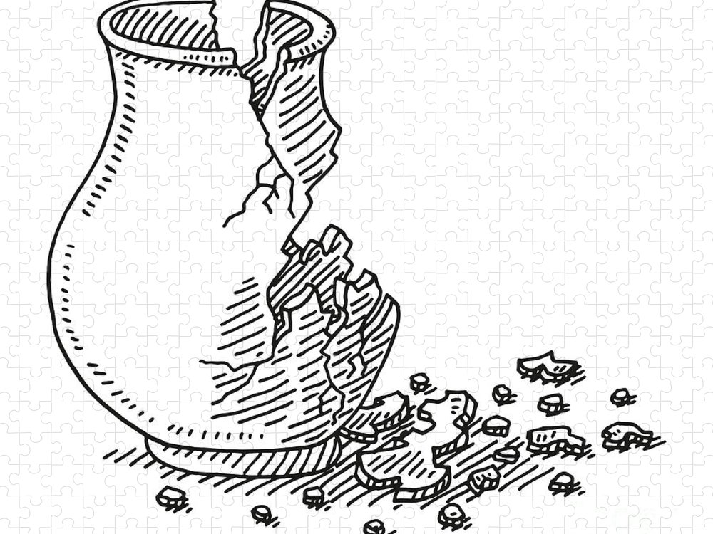 Antique vase broken in pieces drawing jigsaw puzzle by frank ramspott