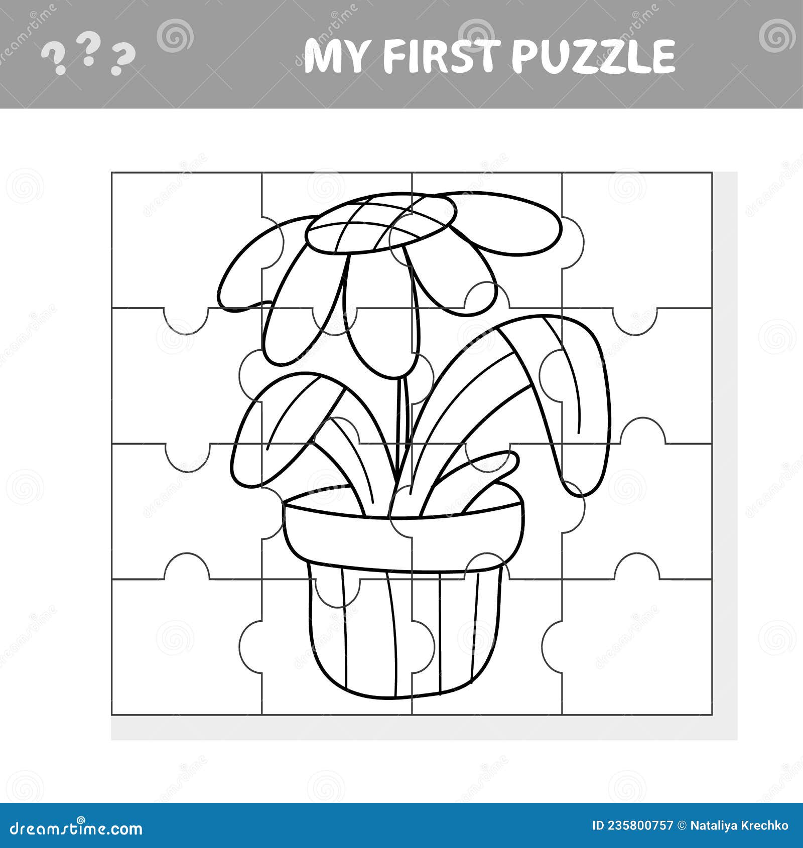 Education paper game for children flowers in a pot jigsaw puzzle stock vector