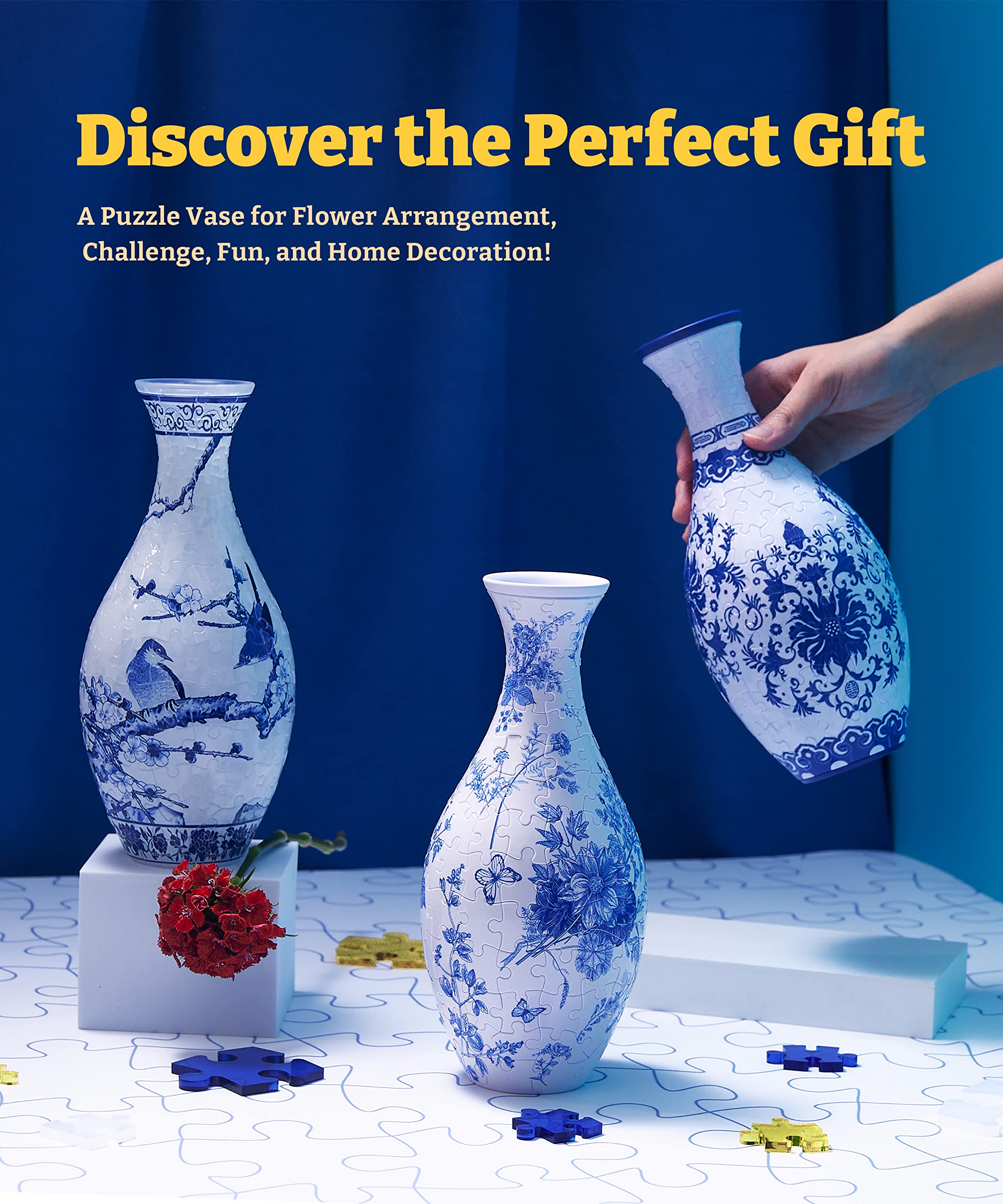 Pintoo d puzzle vase unique flower vase made by curved plastic puzzle pieces house warming gift for flower arrangements and home decoration