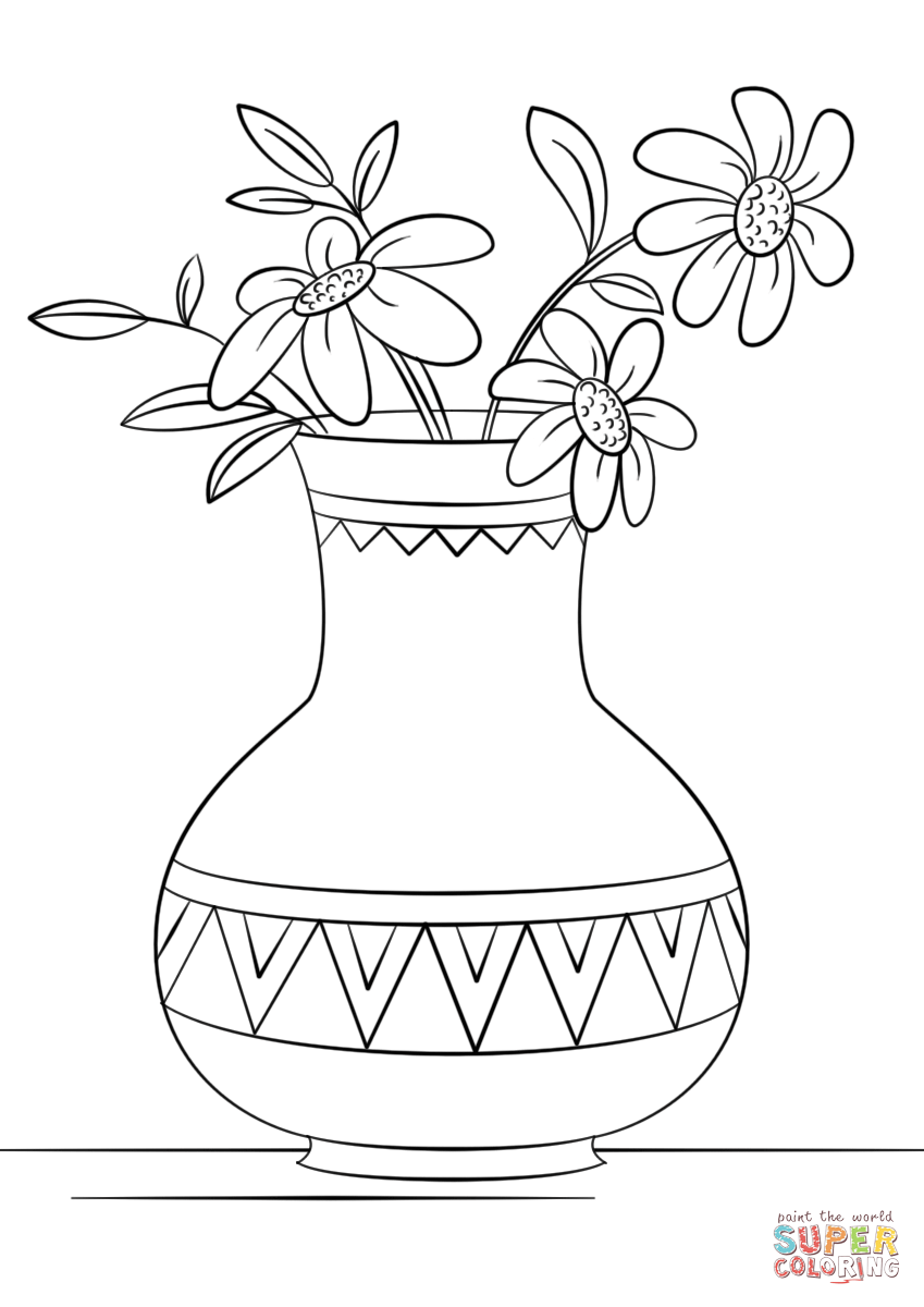 Vase of flowers coloring page free printable coloring pages