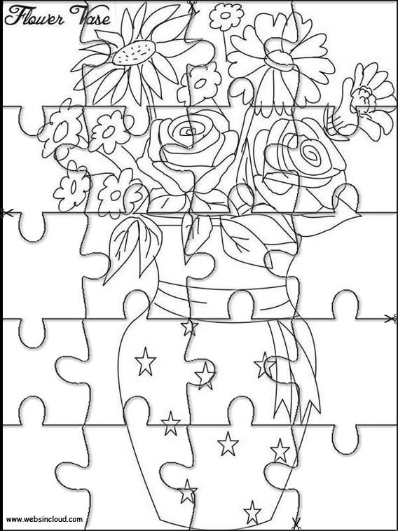 Flower vases prtable jigsaw puzzles to cut out for kids prtable puzzles flower vases colorg pages
