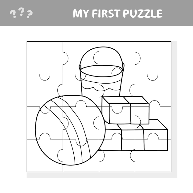 Premium vector kindergarten childish toys vector jigsaw puzzle for kids my first puzzle and coloring page