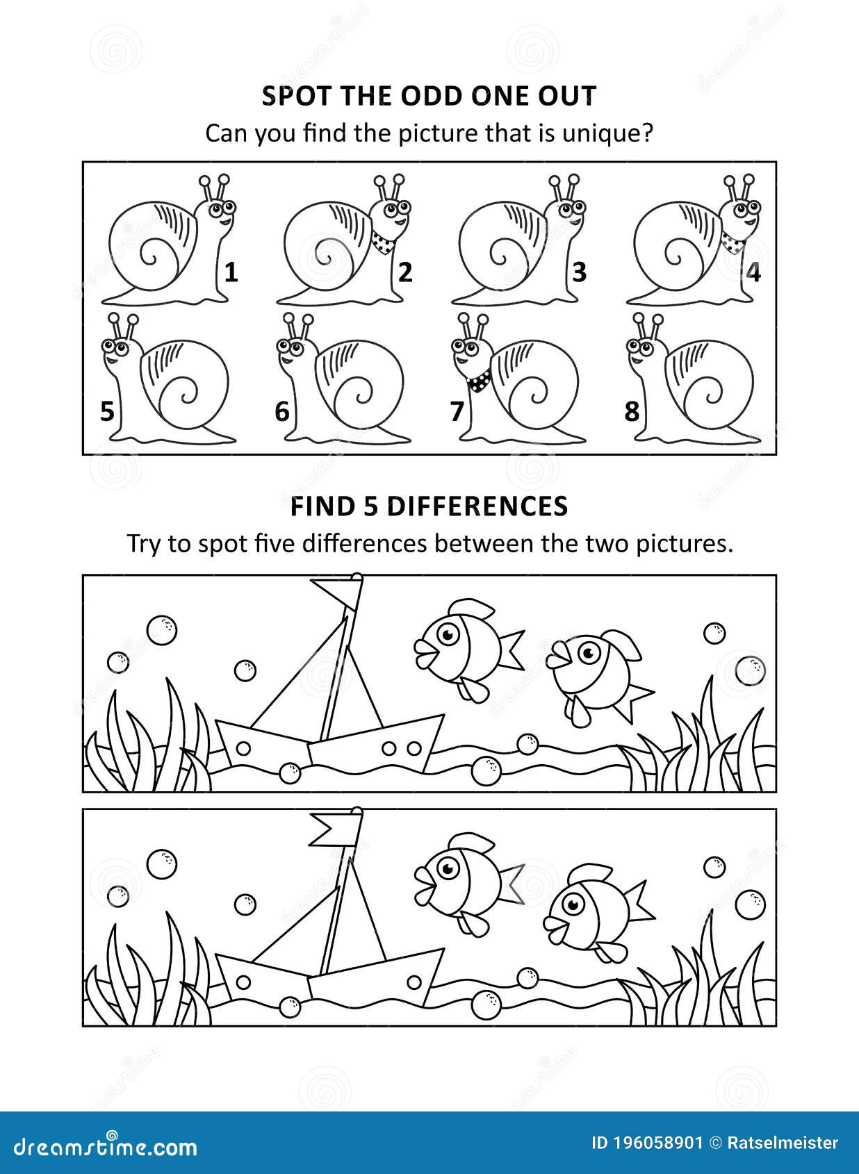 Activity sheet for kids with two puzzles stock vector