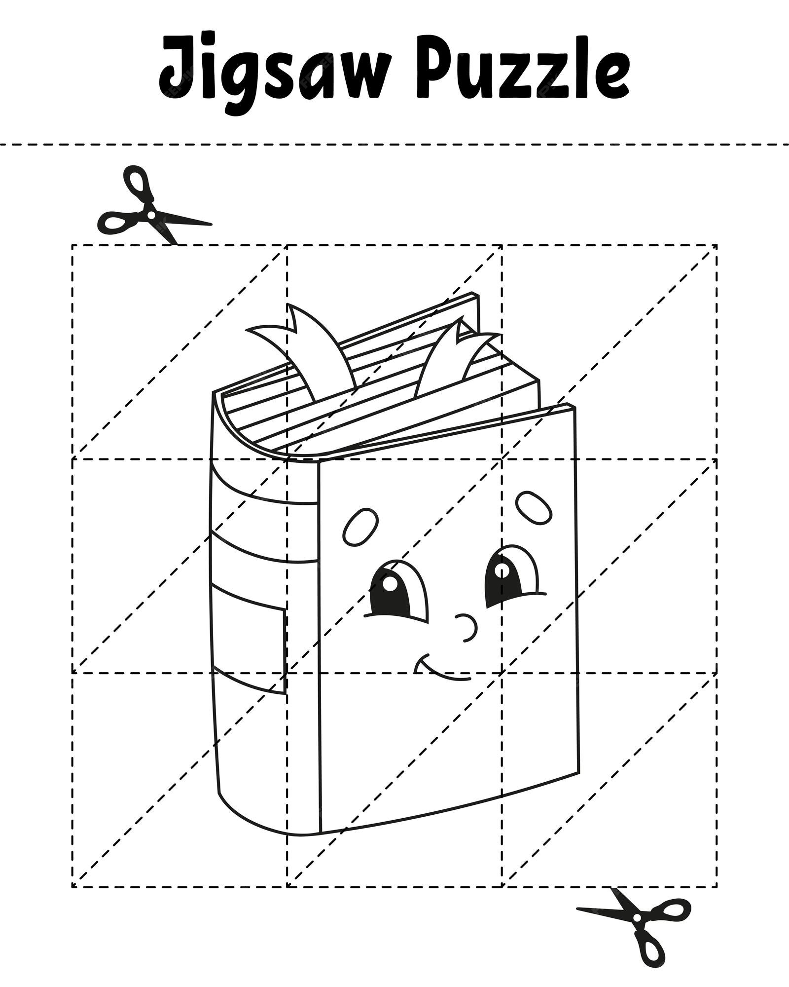 Premium vector jigsaw puzzle coloring page for kids back to school theme vector illustration