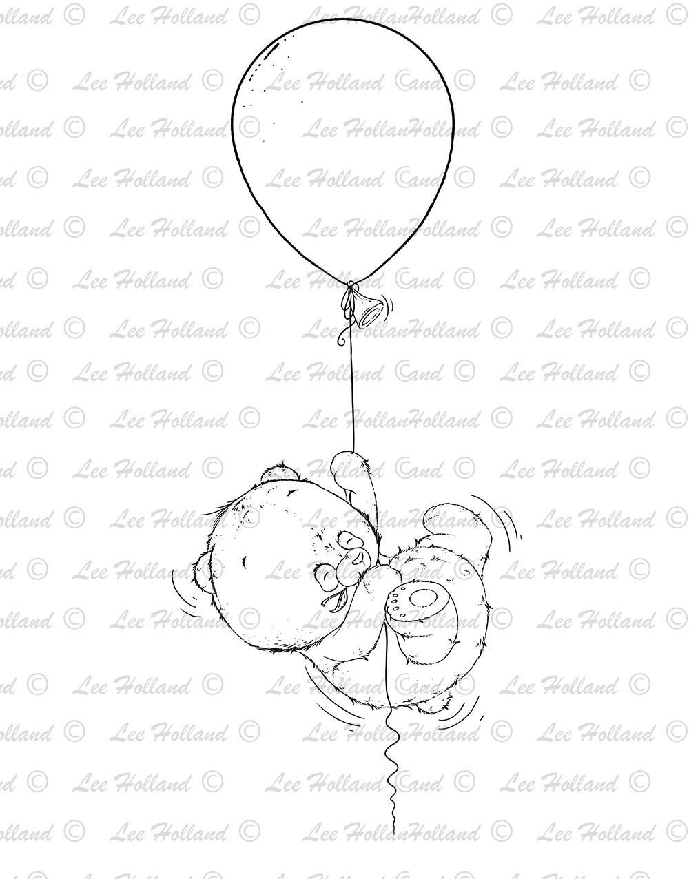 Panda on balloon card making colouring book digi digital