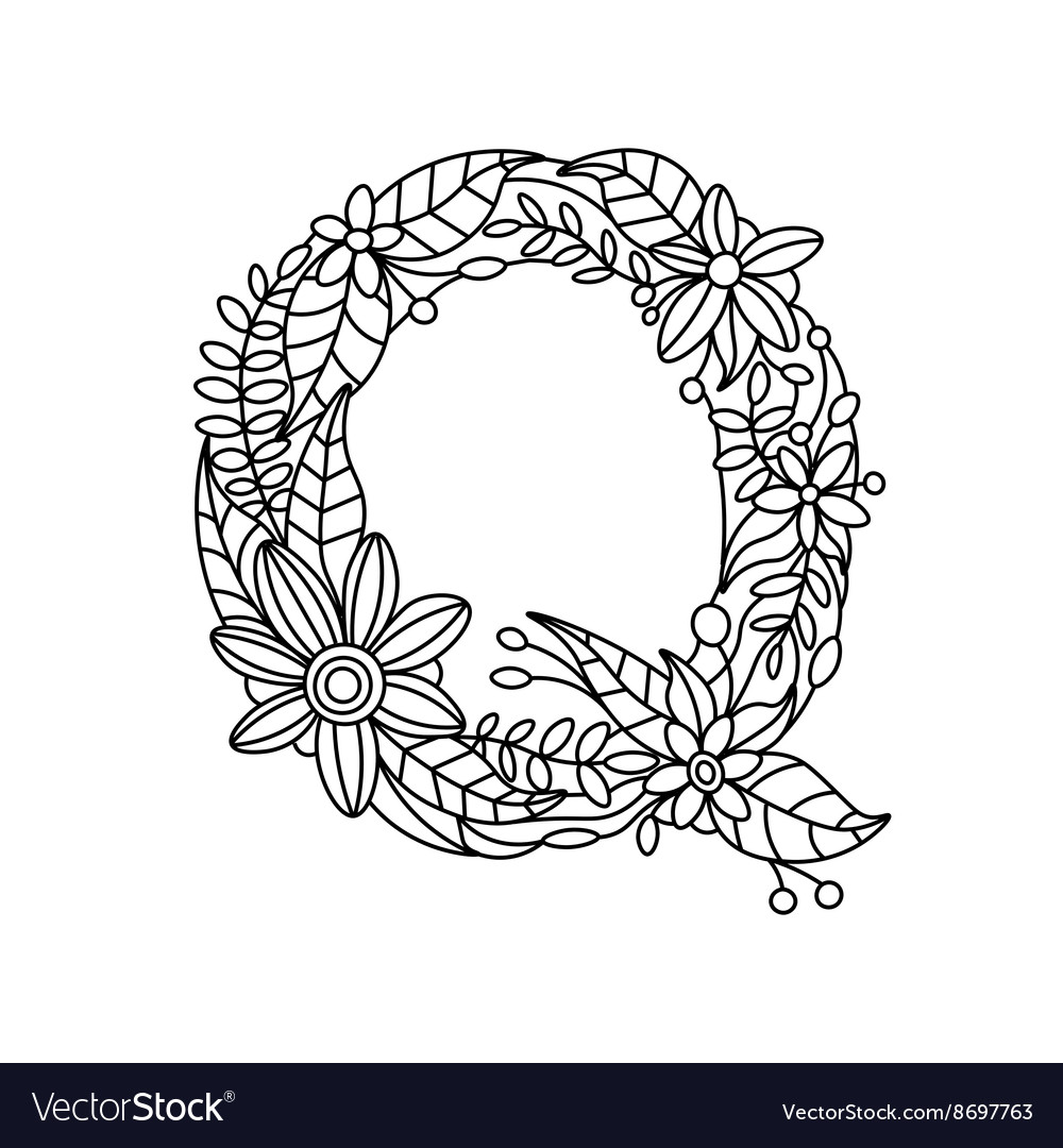 Letter q coloring book for adults royalty free vector image