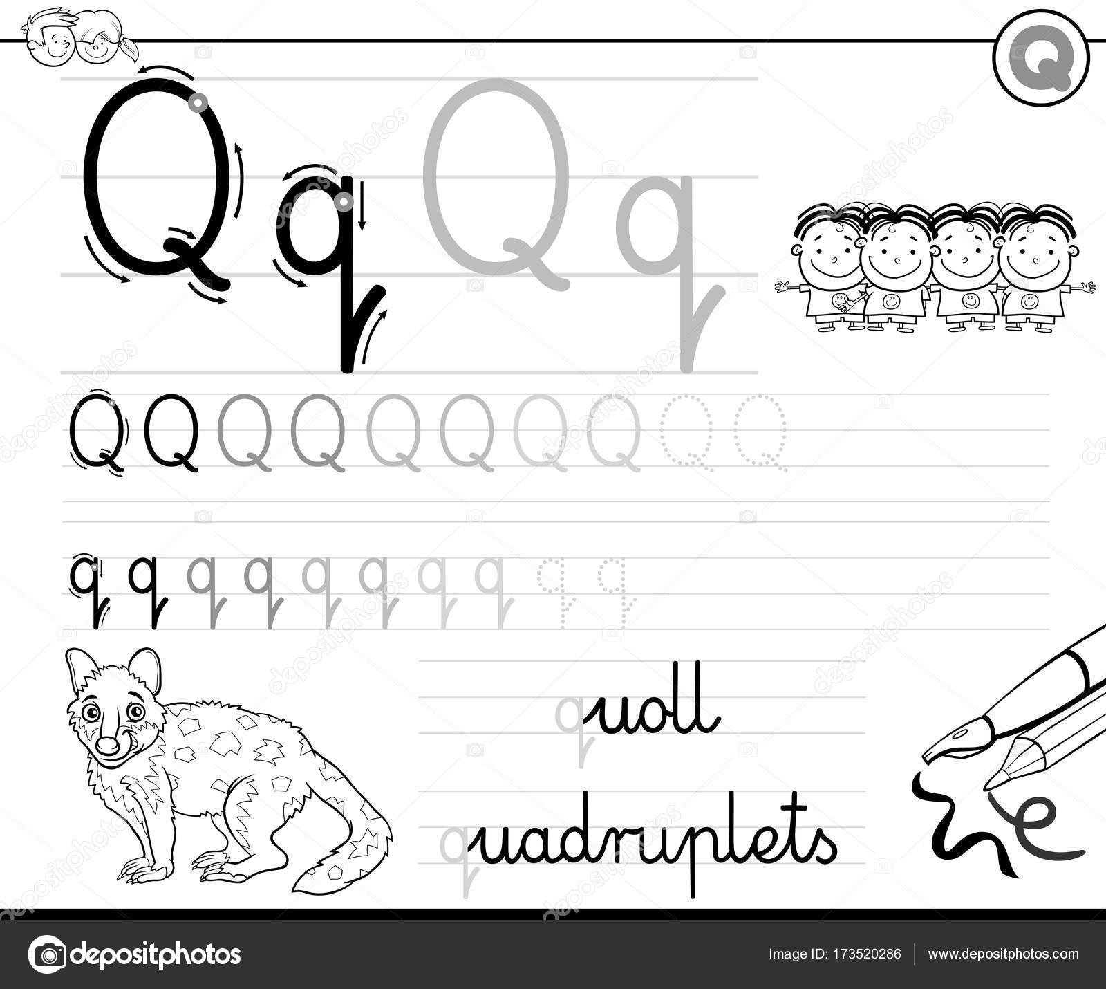 Learn to write letter q workbook for kids stock vector by izakowski