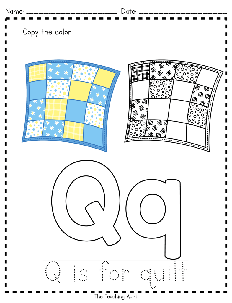 Q is for quilt paper pasting activity