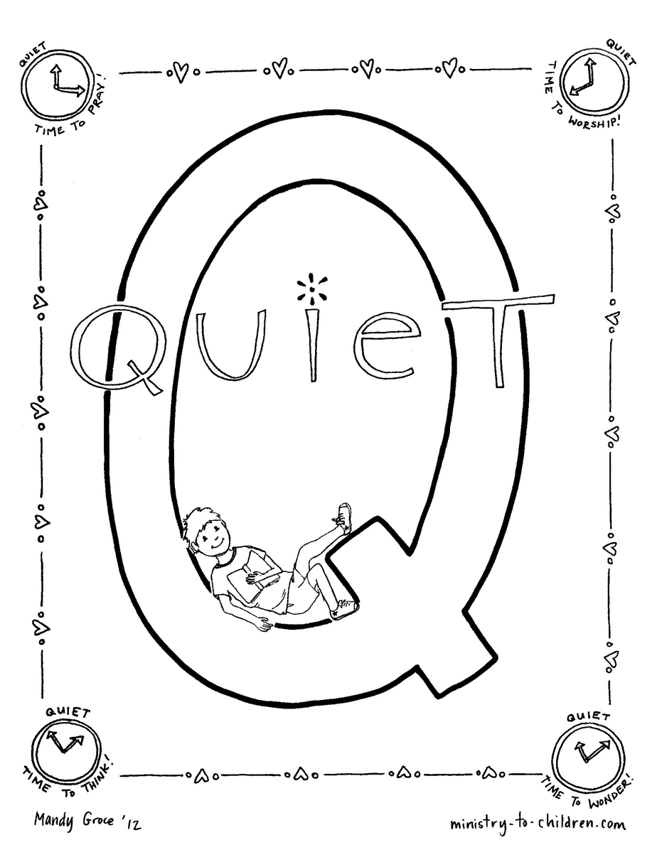 Q is for quiet time bible alphabet coloring page