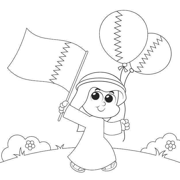 Premium vector qatar national day celebration on december coloring page activity for kids vector illustration