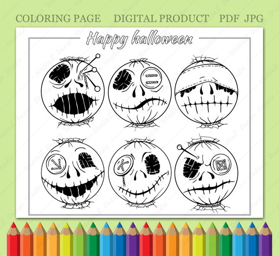 Adult coloring page with halloween horror emoji printable adult coloring page digital download