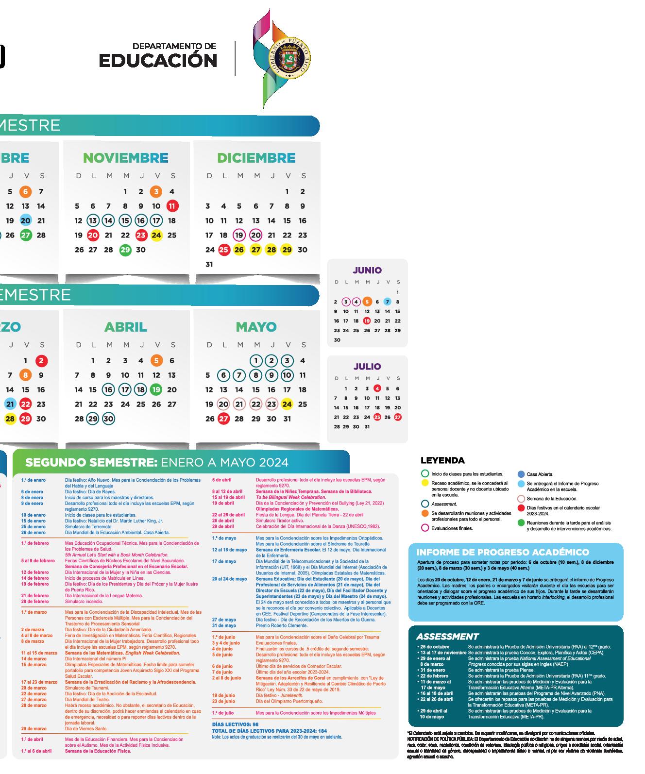 Calendario escolar oficial para el aão acadãmico