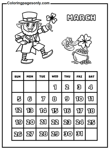 Dibujo de calendario febrero para colorear