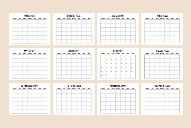 Calendario inicio domingo vida imprimible