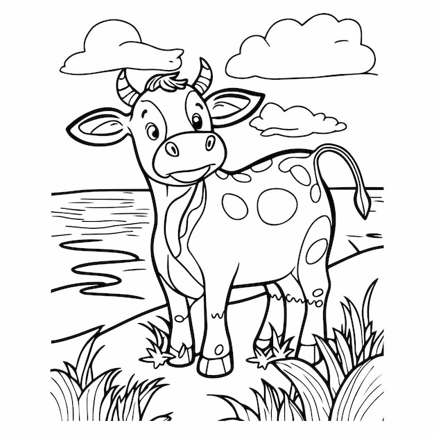 Premium vector cute cow for coloring book or coloring page for kids vector clipart