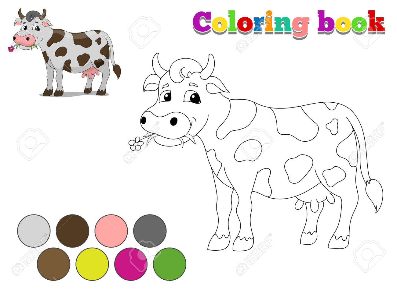 Coloring book cow kids layout for game cartoon hand drawn vector illustration royalty free svg cliparts vectors and stock illustration image