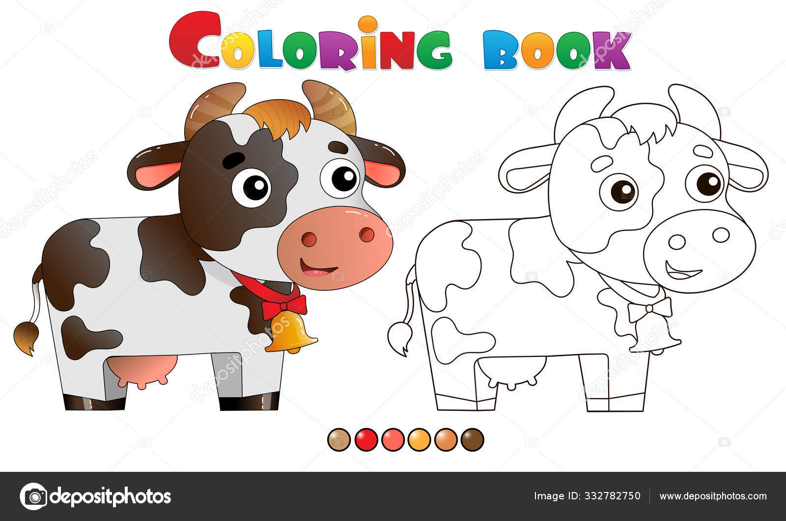 Pãgina para colorear esquema de la vaca de dibujos animados con campana animales de granja libro para colorear para niãos vector de stock por oleon