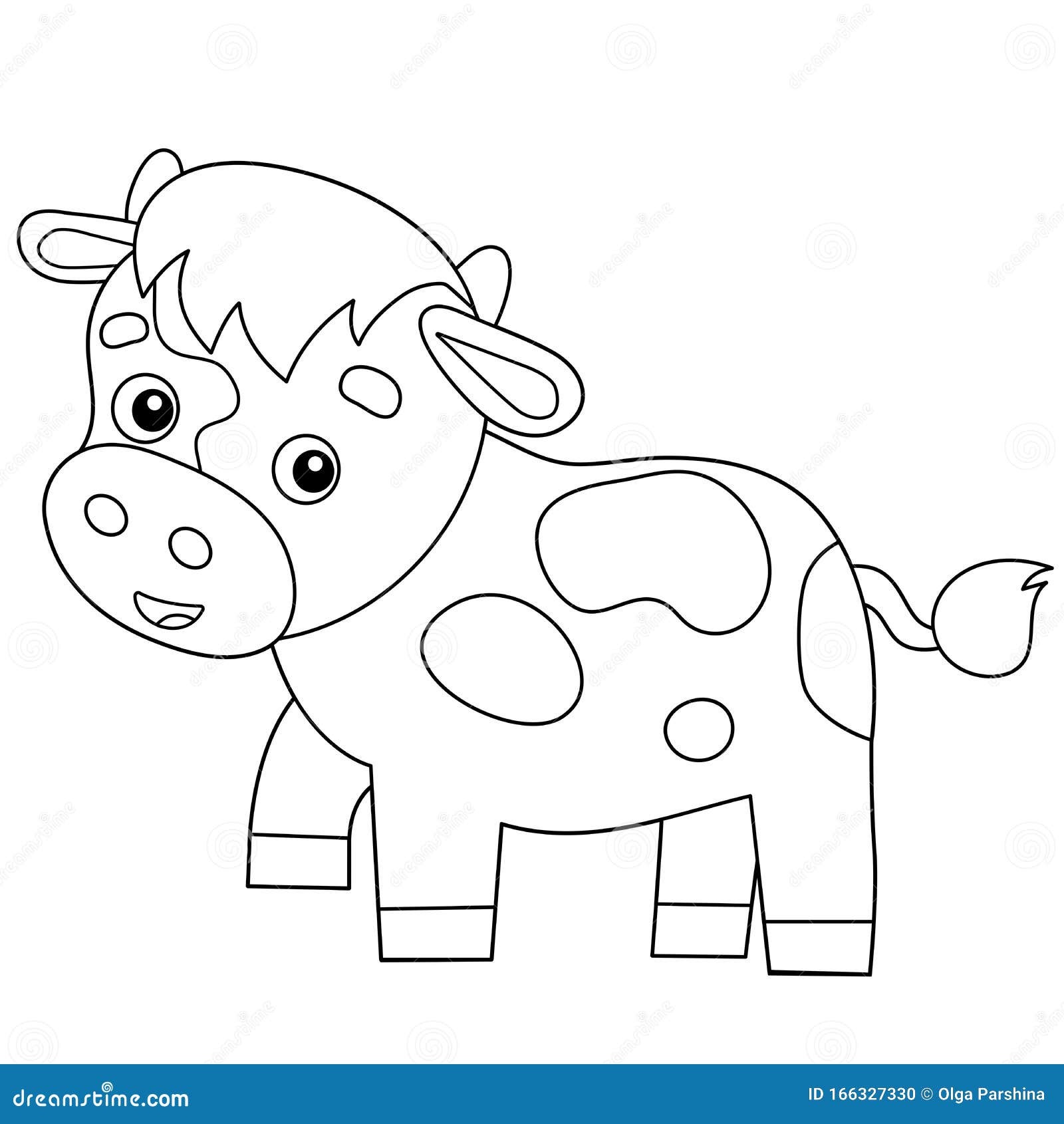 Coloring page outline of cartoon calf or kid of cow farm animals stock vector