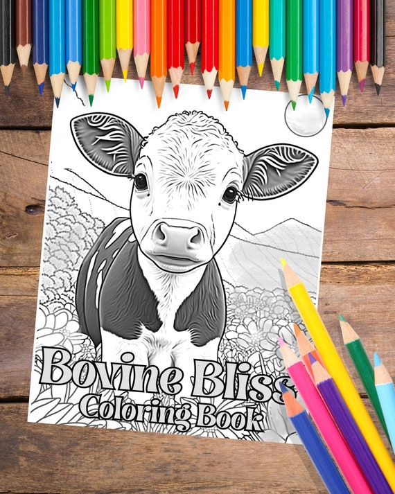 Pãginas para colorear de vacas lindas vacas para colorear adultos niãos descarga instantãnea pãginas para colorear en escala de grises