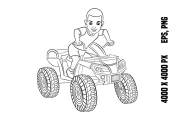 Cartoon boy on atv for coloring page