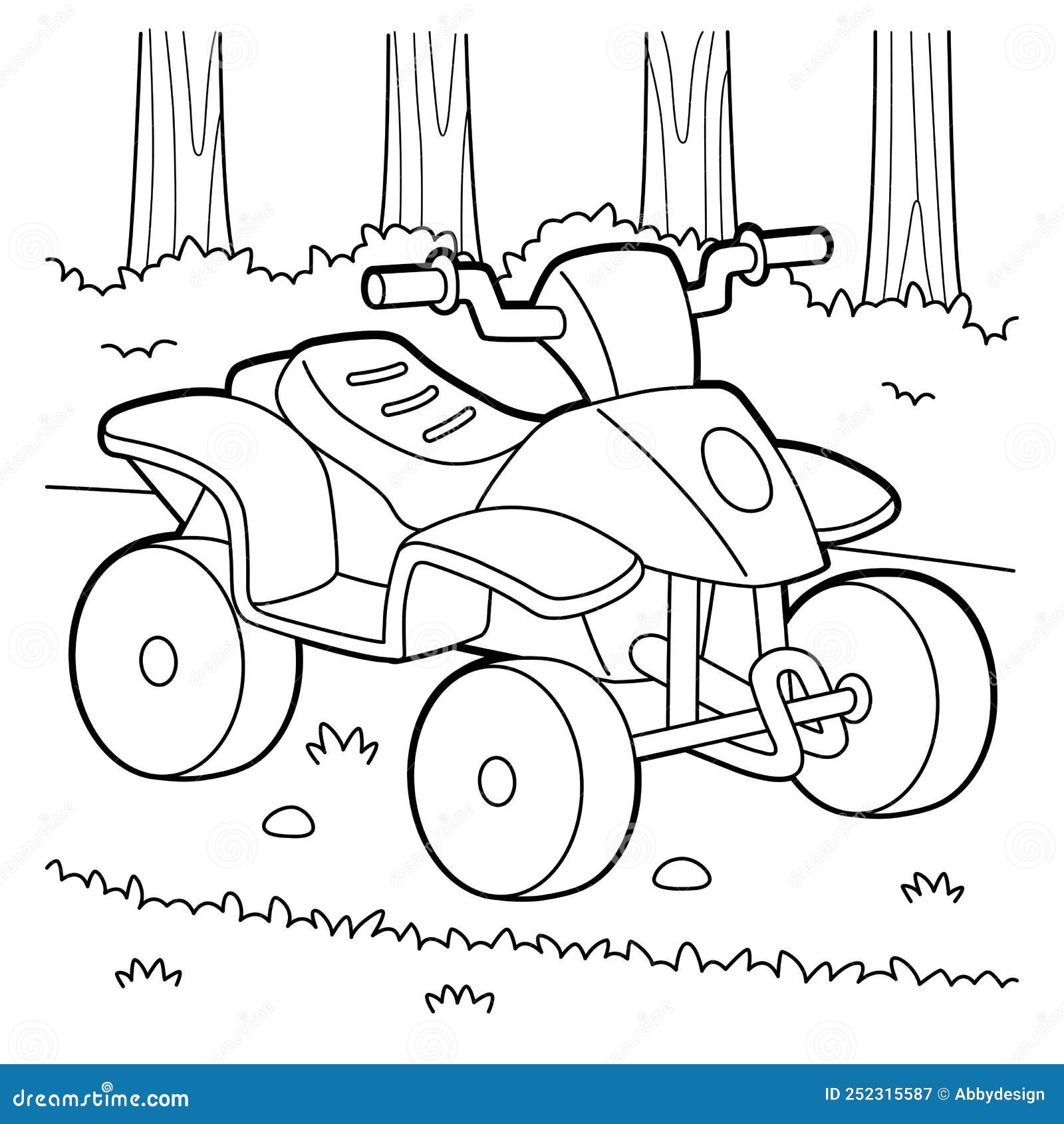 Quad bike vehicle coloring page for kids stock vector